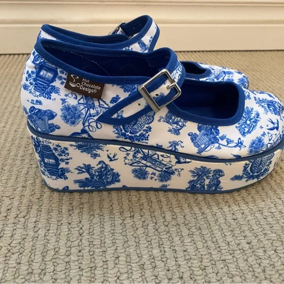 Blue and White Platform Mary Janes - Picture 2 of 6